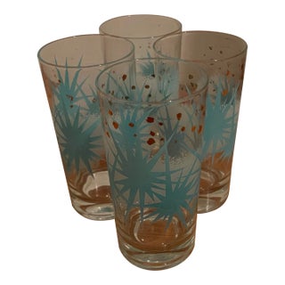 1950s Mid-Century Modern Turquoise and Gold Atomic Style Glasses- Set of 4 For Sale
