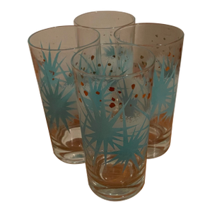 1950s Mid-Century Modern Turquoise and Gold Atomic Style Glasses- Set of 4