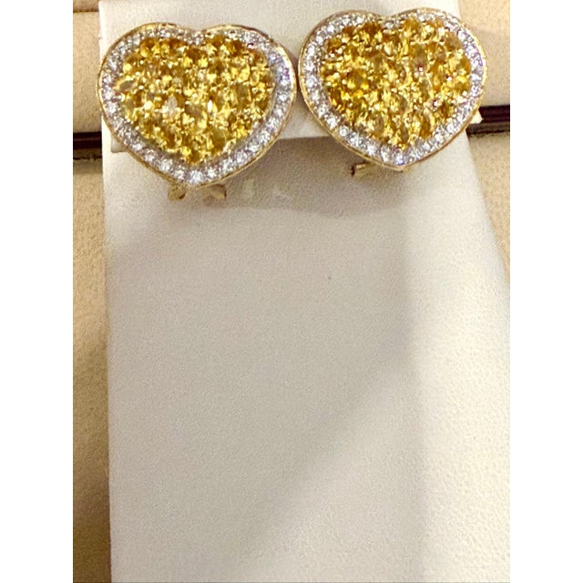 12 Ct Natural Ceylon Yellow Sapphire & 2 Ct Diamond Stud Heart Earrings 18 KYG For Sale In New York - Image 6 of 18