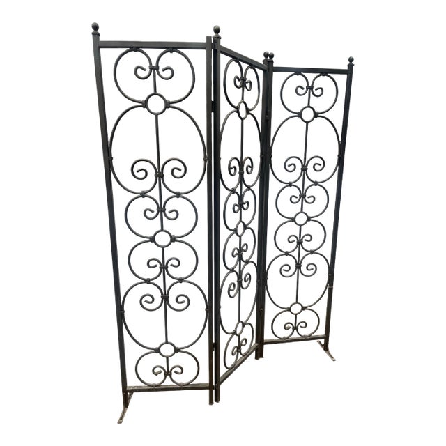 Tall Hand-Forged Iron Garden Screen / Folding Room Divider, 4-Panel For Sale