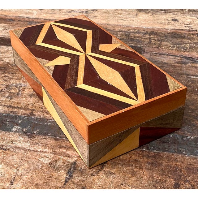 Vintage Marquetry Wood Diamond Box For Sale - Image 12 of 12