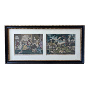 Pair of Antique 18th C Prodigal Son Returns Engraving Prints - Framed