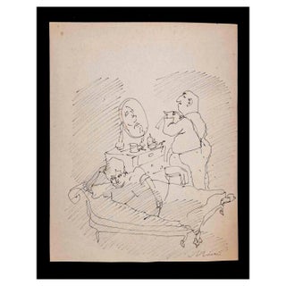 Mino Maccari, Figures, Ink Drawing, 1965 For Sale