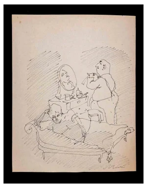 Mino Maccari, Figures, Ink Drawing, 1965