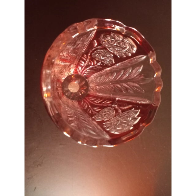 1980s Crystal Clear Germany Red Floral Cut to Clear Crystal Vase For Sale - Image 4 of 6
