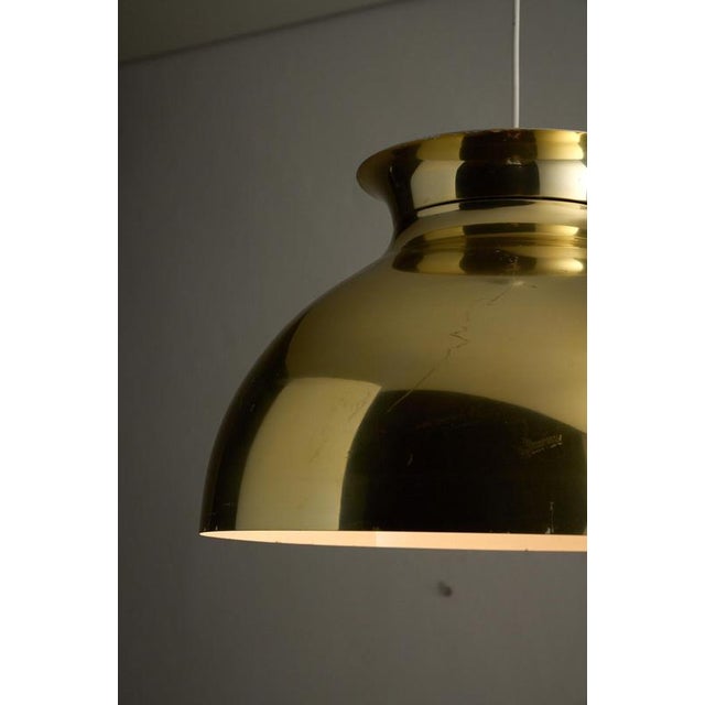 Large Mid-Century Modern Gold Brass Tone Dome Pendant Light, 1970s For Sale - Image 3 of 12