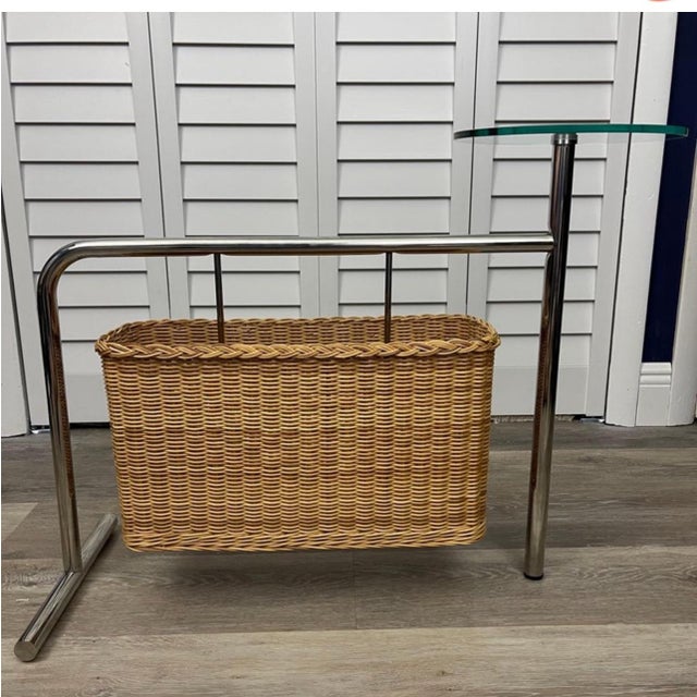 Modern Andrea Branzi for Zanotta, "Potto" Chrome Wicker Side Table Magazine Holder Rack For Sale - Image 3 of 8