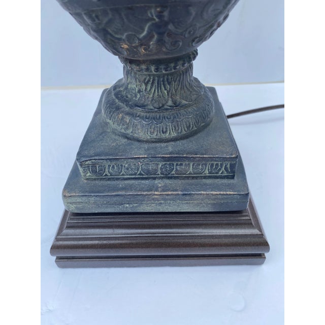 Plaster Figural Urn Vase Table Lamp on Plinth Wood Base For Sale - Image 12 of 13