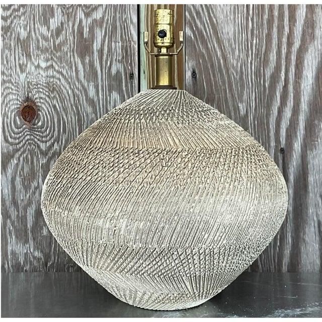 Vintage Scored Ceramic Table Lamp For Sale In West Palm - Image 6 of 12