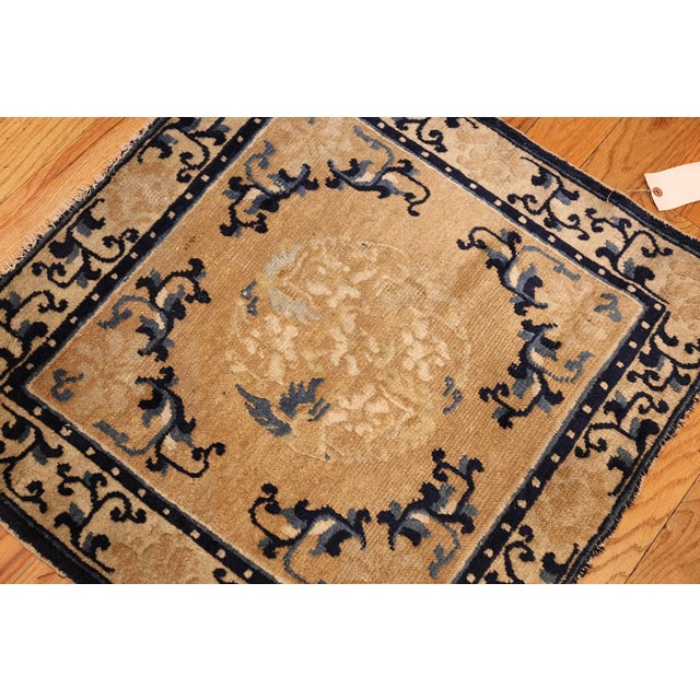 Chinese Nazmiyal Collection Square Golden Antique Chinese Ningxia Rug For Sale - Image 3 of 9