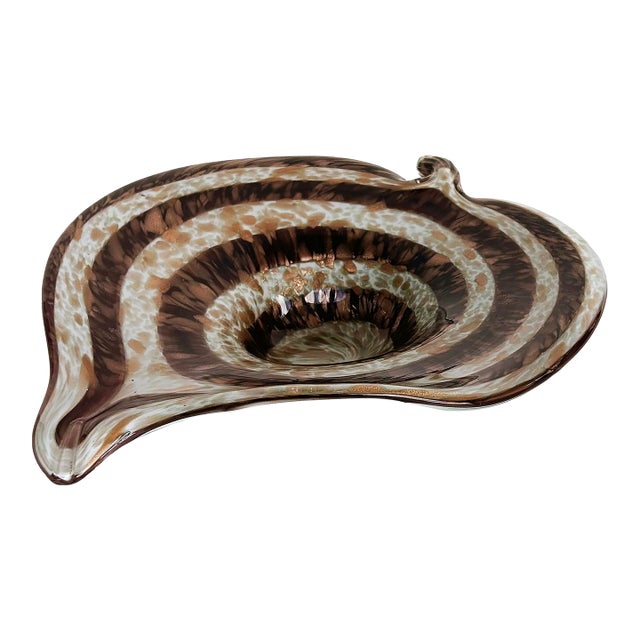 Mid 20th Century Murano Glass Hand-Blown Gold Infused Leaf-Form Tray or Ashtray For Sale
