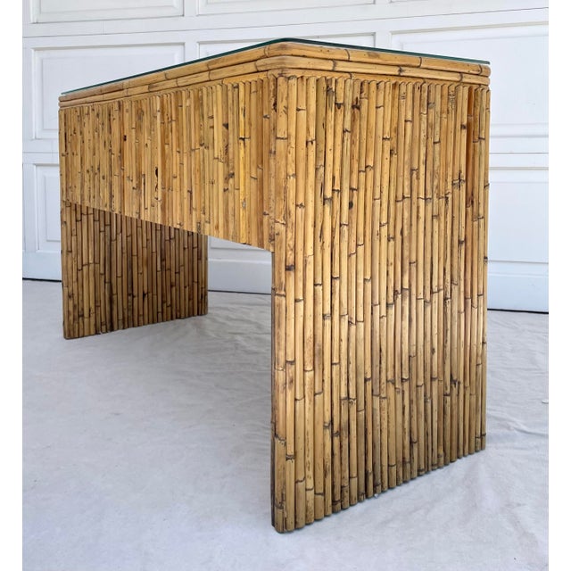 1987 Crespi-Inspired Bamboo Writing Desk Console With Glass Top | Chairish