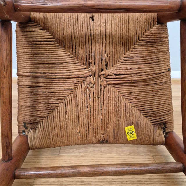 Late 19th Century Antique Hubbard Childrens Wood Ladder-Back Rush Seat Rocking Chair Rocker For Sale - Image 9 of 11