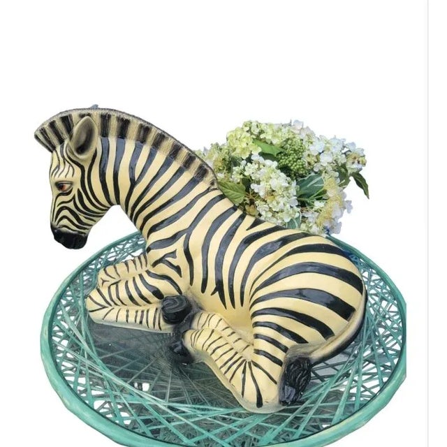 A very large beautiful striking yellow and black Italian sitting zebra statue room decor. This is such a beautiful...