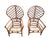 Stunning pair of vintage Mid-Century Ficks Reed bamboo and rattan peacock chairs. Woven stick wicker high balloon backs....