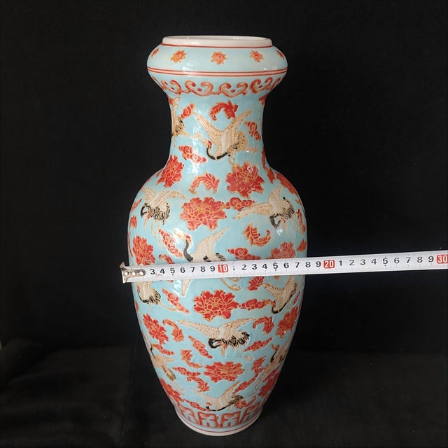 Chinese Ceramic Vase,Kangxi Marked Famille Rose Porcelain Vase Hand Painted Cranes and Flowers Pattern For Sale - Image 9 of 11