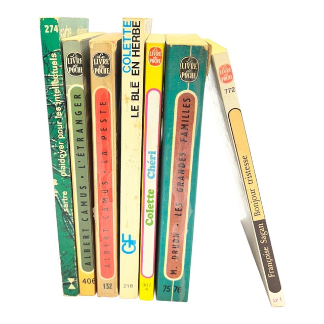 Vintage set of 7 softcover books in French printed in the 1950s and beyond: Colette, Cheri, Le Livre de Poche, 1980,...