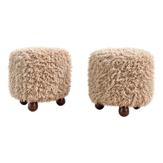 1970s Jean Royère Sculptural Round Taupe Ottomans - A Pair For Sale