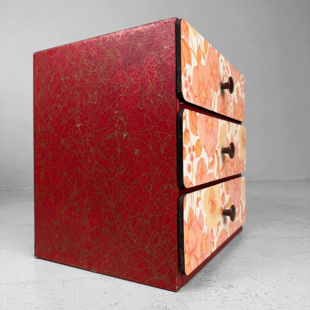 Mid-Century Modern Vintage Japanese Drawer Cabinet with Floral Motif, 1970s For Sale - Image 3 of 11