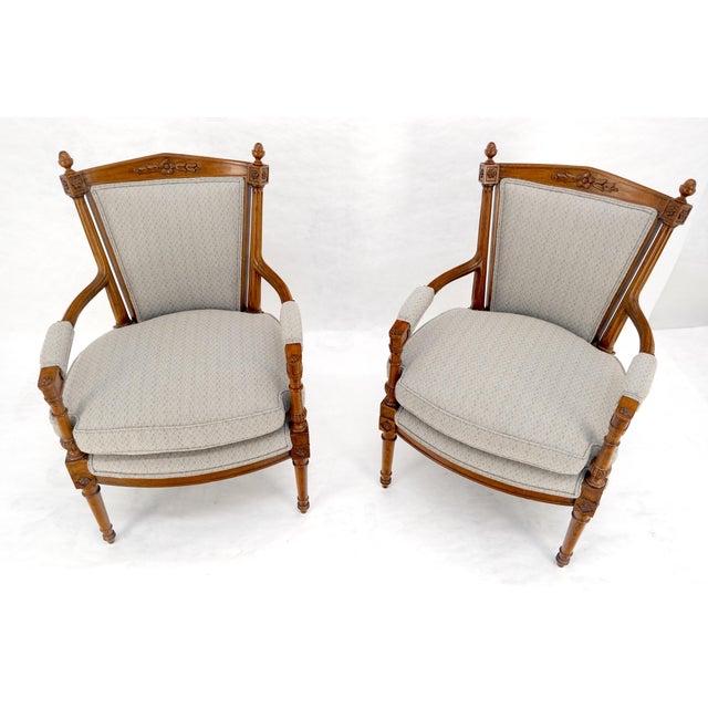 Pair of Directoire Style Acorn Finials Solid Cherry Open Arm Lounge Chairs MINT! For Sale - Image 12 of 16