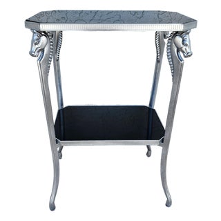 Black Stone and Metal Horse Equine 2 Tier Side Table For Sale