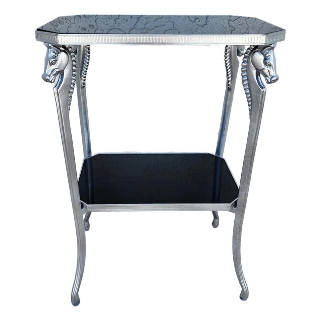 Black Stone and Metal Horse Equine 2 Tier Side Table For Sale