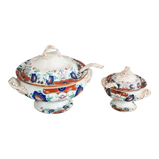 1950s English Ironstone Soup Tureen Serving Set - 2 Pieces For Sale