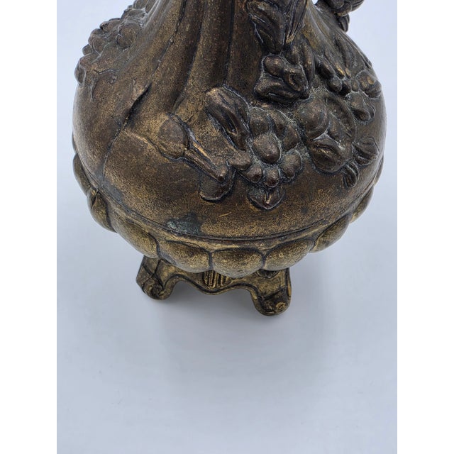 Metal Rococo Style Italian Brass Floral Pitcher Vase For Sale - Image 7 of 8