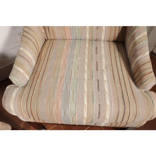 Vintage Pair 80's Club Lounge Chairs on Casters With 3d Textured Coogi Style Fabric English Regency For Sale - Image 9 of 9