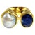 Bochic “Orient” Blue Sapphire & Pearl Vintage 2 Gem Ring Set 18K & Silver, Size 9.5 For Sale