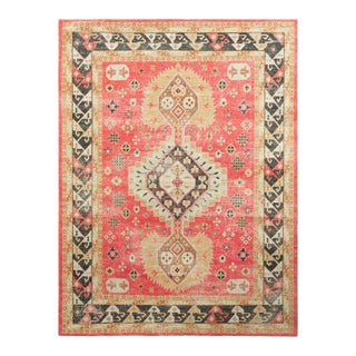 Rug & Kilim’s Distressed Style Rug in Red and Beige-Brown Geometric Pattern For Sale