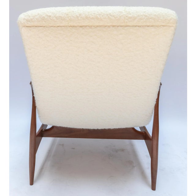 Wood Custom Walnut Armchairs in Ivory Boucle - a Pair For Sale - Image 7 of 11