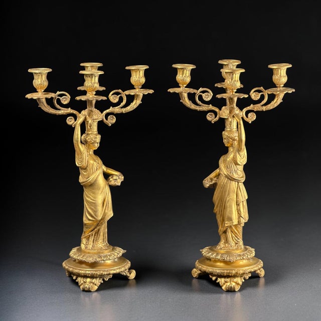 French Empire Revival Gilt Bronze Figural Candelabras, Late 19th Century, Set of 2 For Sale - Image 4 of 18