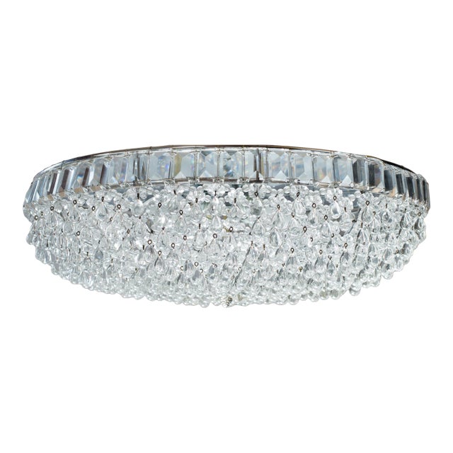 1960s Austrian Palwa / Kalmar Style Crystal Flush Mount Plafond Chandelier For Sale