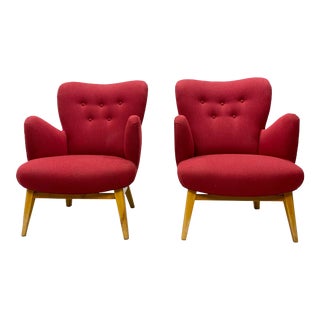 1950s Vintage Red Asko Lounge Chairs - a Pair For Sale