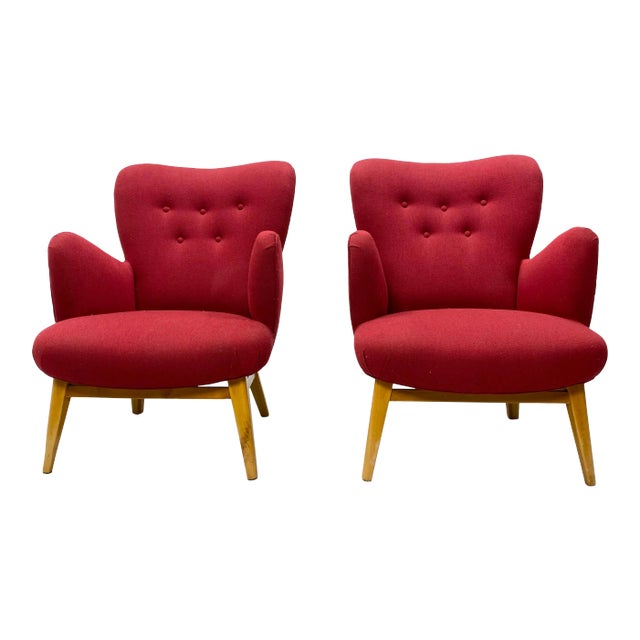 1950s Vintage Red Asko Lounge Chairs - a Pair For Sale