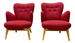 1950s Vintage Red Asko Lounge Chairs - a Pair