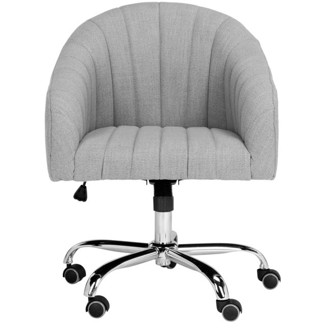 Allen Linen Chrome Leg Swivel Office Chair in Grey & Chrome For Sale - Image 9 of 9