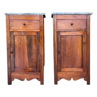 20th Century Pair of Biedermeier Nightstands with Marble Top, One-Drawer & Door For Sale