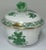 Pretty Herend porcelain box with rose finial on lid . Basket weave texture borders , hand painted green floral decorations...