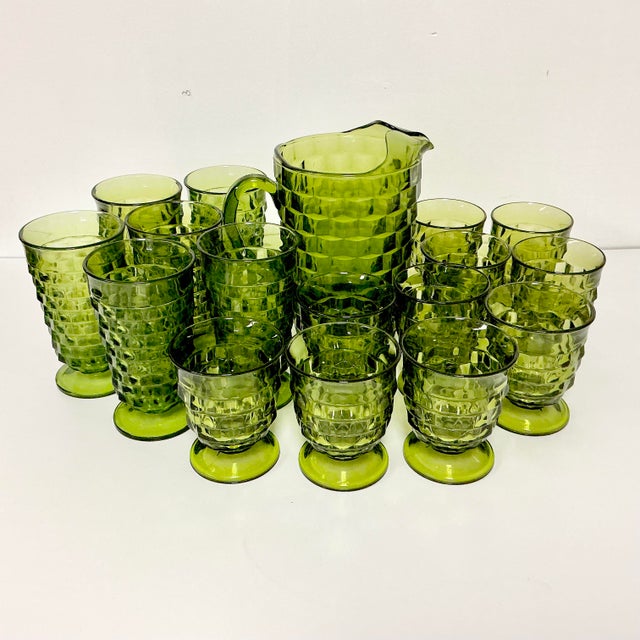 Glass 1960s Vintage Boho Chic Americana Indiana Glass Whitehall Pitcher & Glassware Set - 17 Pieces For Sale - Image 7 of 17