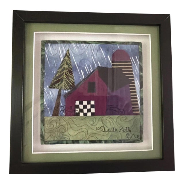 Judith Reilly Quilted Fabric Original “Purple Rain” 2009 Framed Signed original For Sale