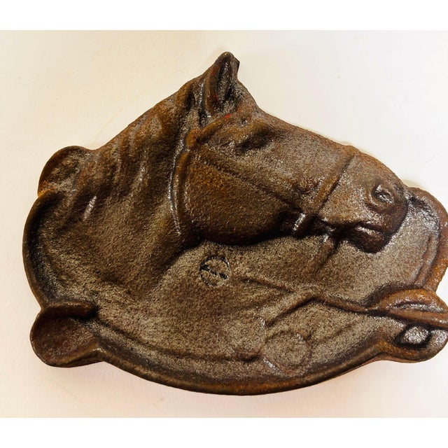 French Equestrian Horse Head Vide-Poche / Ashtray, Cast Iron, circa 1940s A refined vintage equestrian catchall dish, cast...