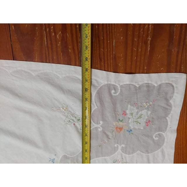 Vintage Handmade White Sheer Embroidery Tablecloth For Sale - Image 10 of 13