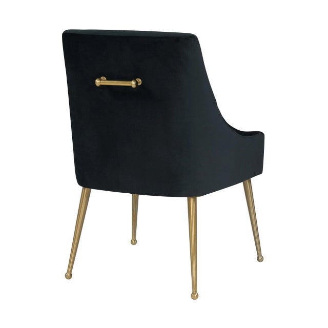 Transitional Beatrix Black Velvet Side Chair with Gold Legs For Sale - Image 3 of 8