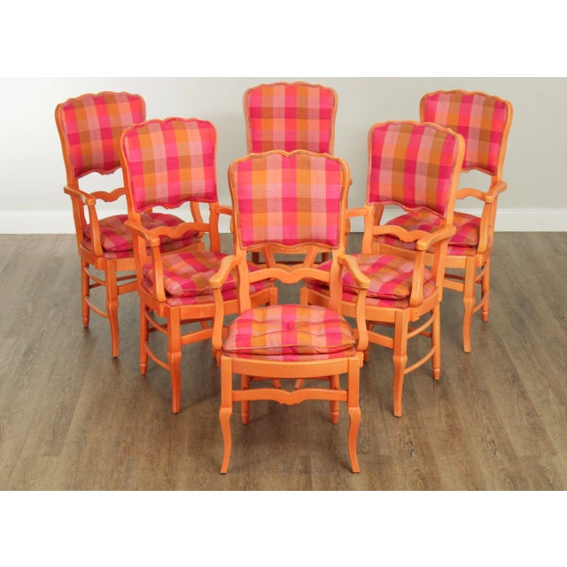 High Quality Vintage Set of 6 Custom Upholstered, Paint Frame Armchairs