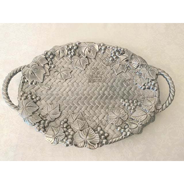 Late 20th Century Lenox Grape Weave Pewter Color Oval Metal-wear handled Platter/Tray. The Platter/Tray measures 22.25...