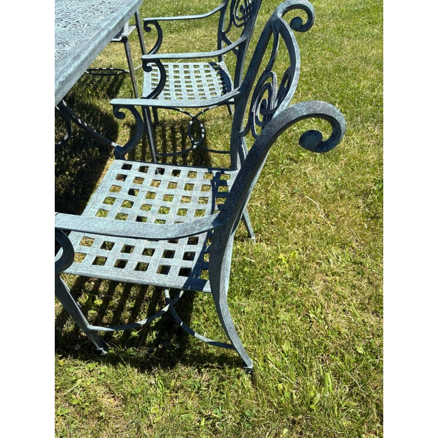 Metal Handsome Cast Aluminum Garden Table With Six Chairs For Sale - Image 7 of 11