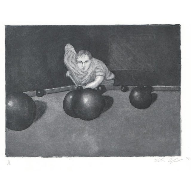 2000 - 2009 2002 Aquatint Etching of Man Playing Pool For Sale - Image 5 of 5