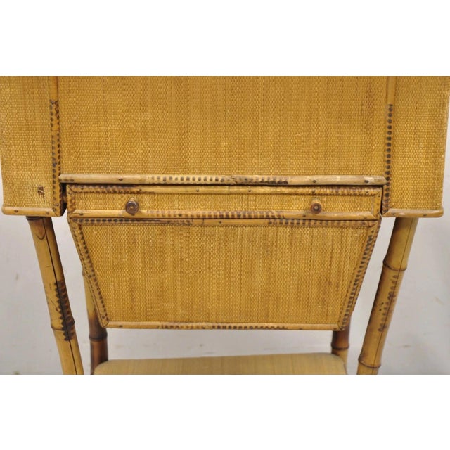 Late 19th Century Antique English Victorian Bamboo Rattan Sewing Box Work Stand Side Table For Sale - Image 5 of 12